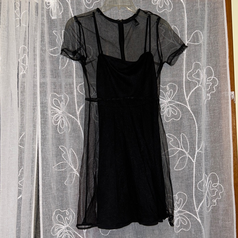 Forever 21 black two piece dress with sheer mesh layer on top